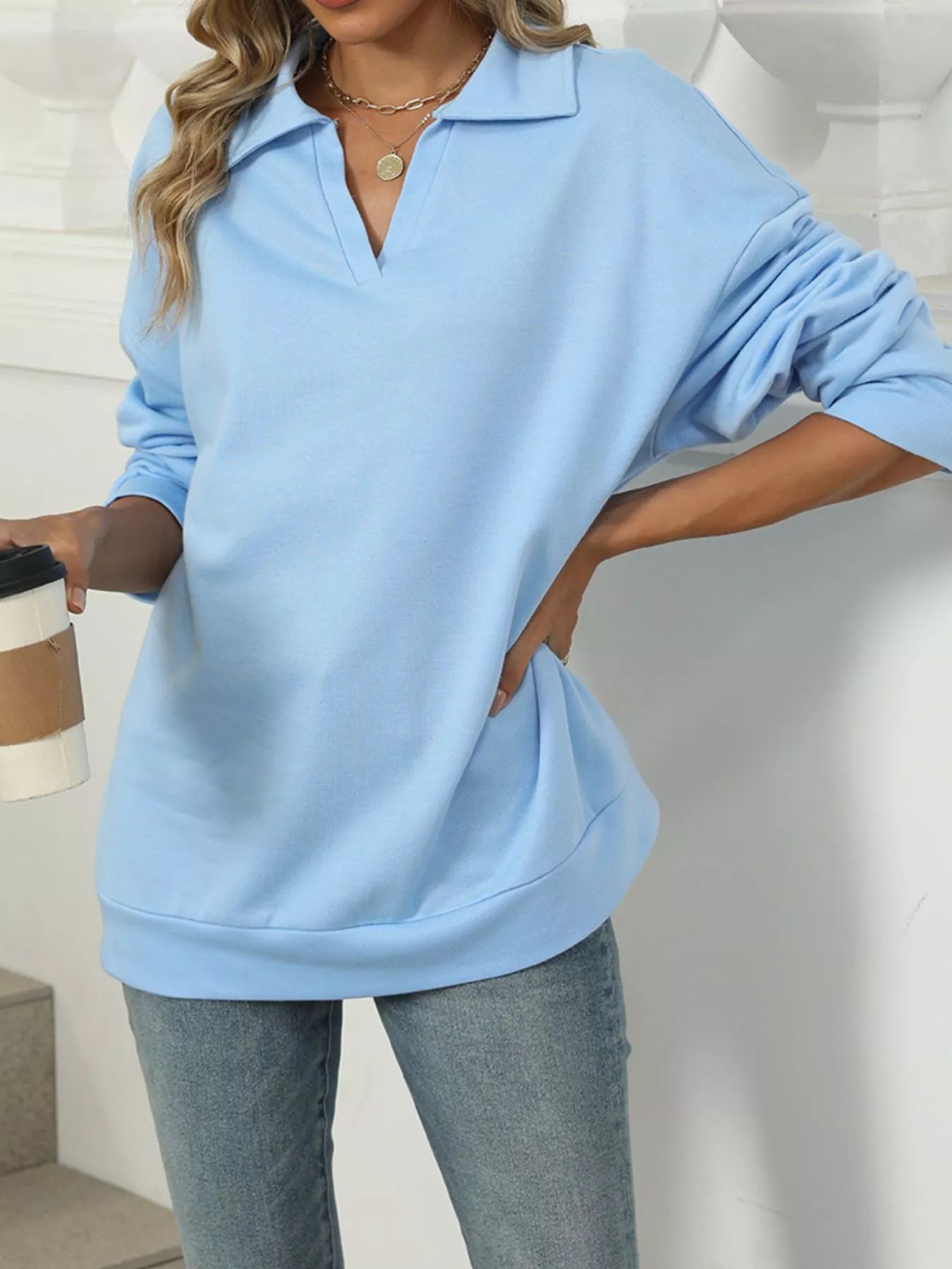 Johnny Collar Long Sleeve Sweatshirt – Casual Chic & Cozy