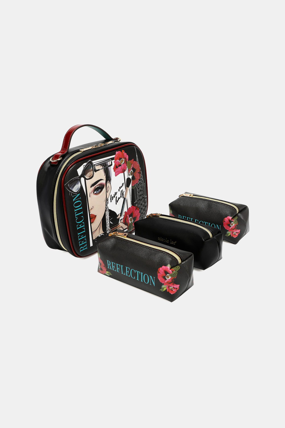 Nicole Lee Printed Handbag – Pebbled & Patent Leather with 3 Pouches