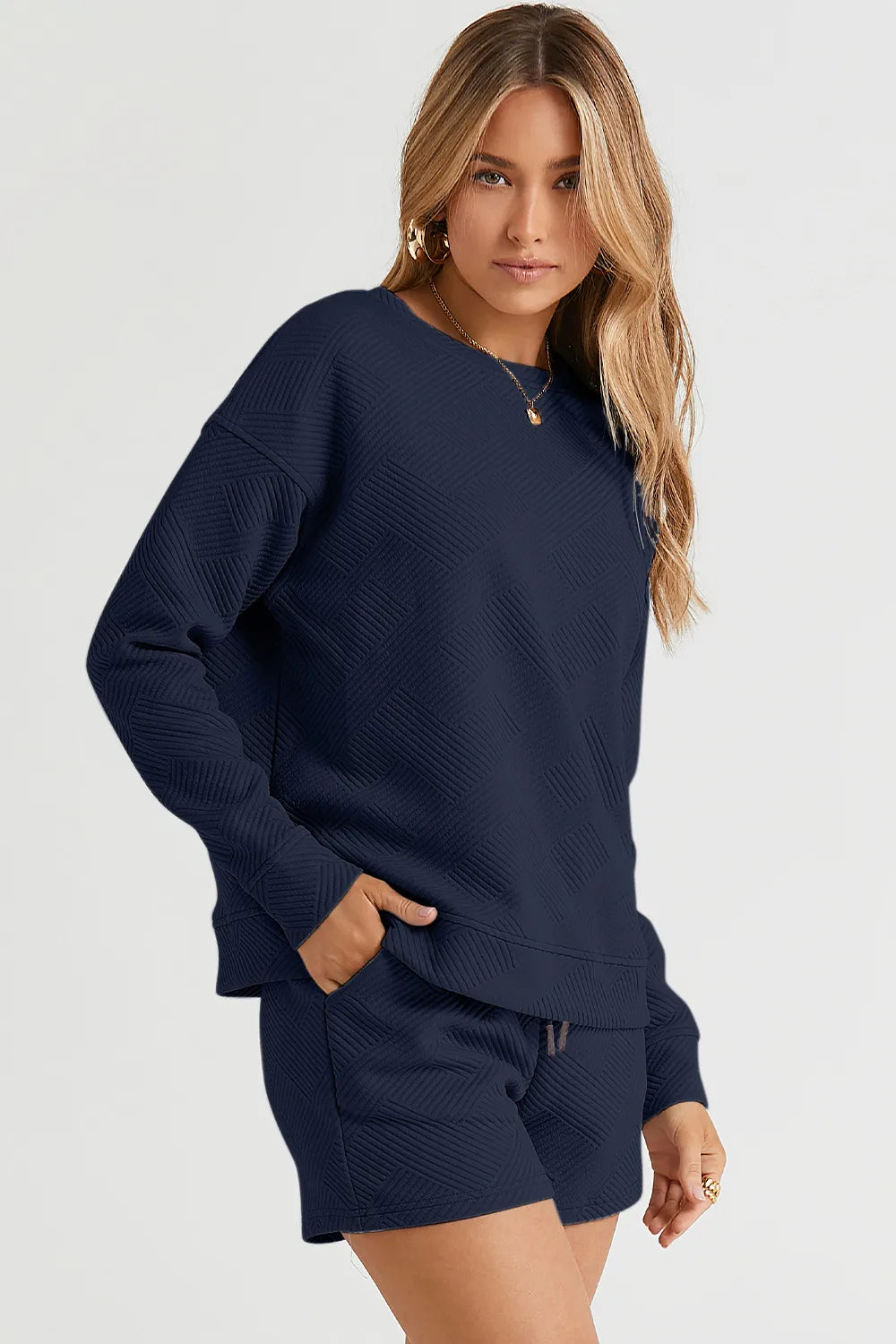 Textured Long Sleeve Top & Shorts Set – Comfy, Stylish & Versatile