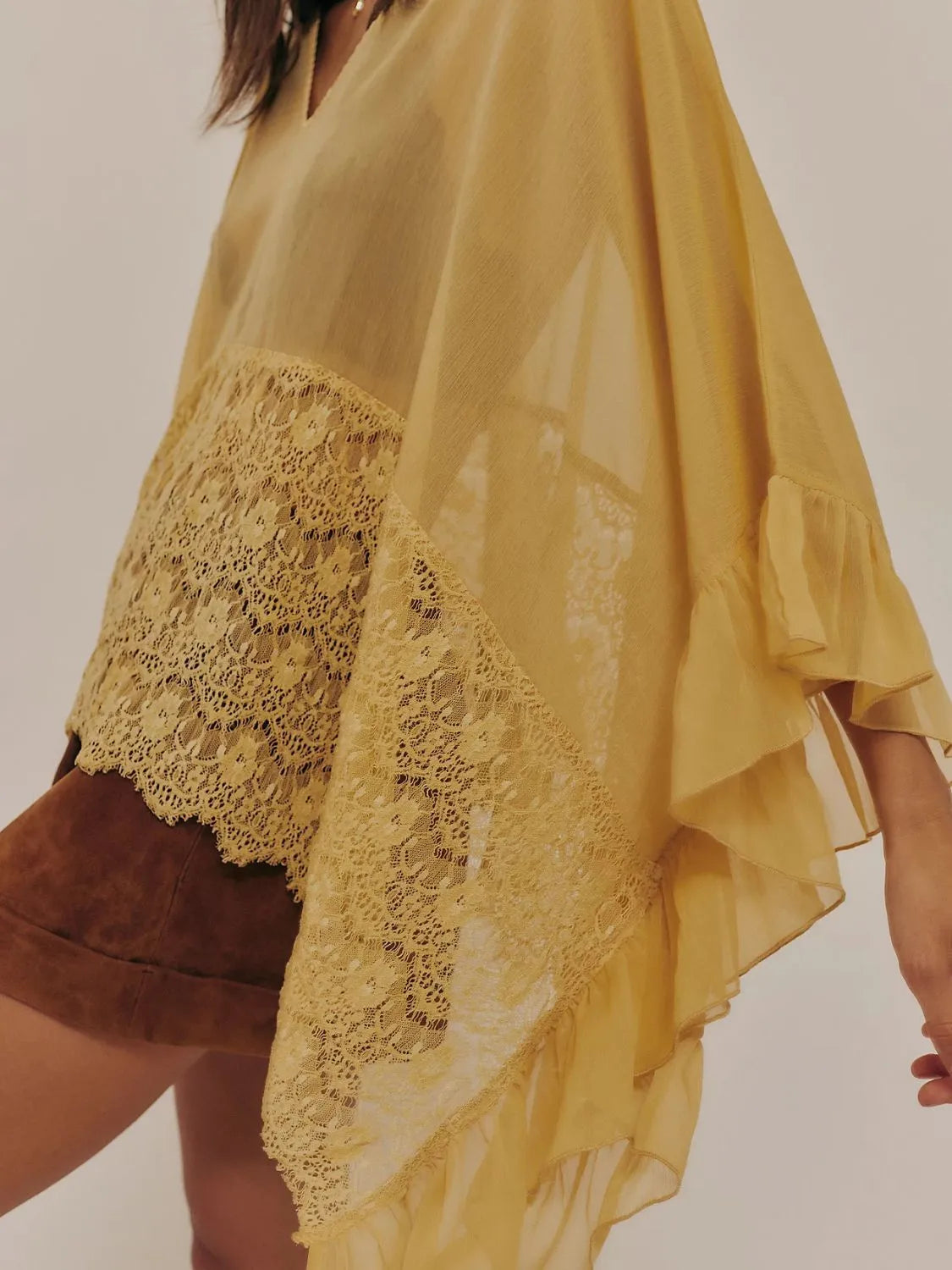 Lace V-Neck Ruffle Long Sleeve Cover-Up – Chic Beachwear Layer