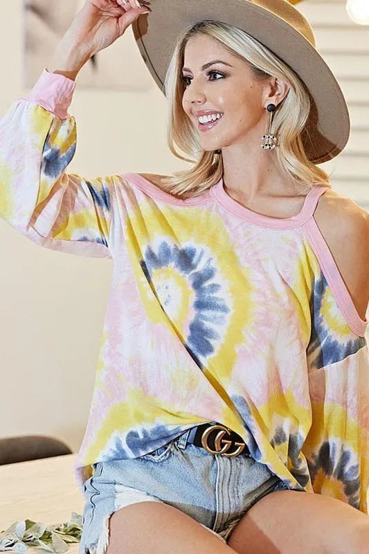 Tie-Dye Terry Cold Shoulder Top | Trendy Women’s Casual Shirt