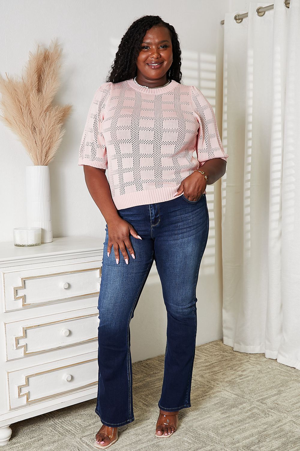 Solid Knit Half Sleeve Top – Classic Round Neck Everyday Top