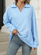 Johnny Collar Long Sleeve Sweatshirt – Casual Chic & Cozy