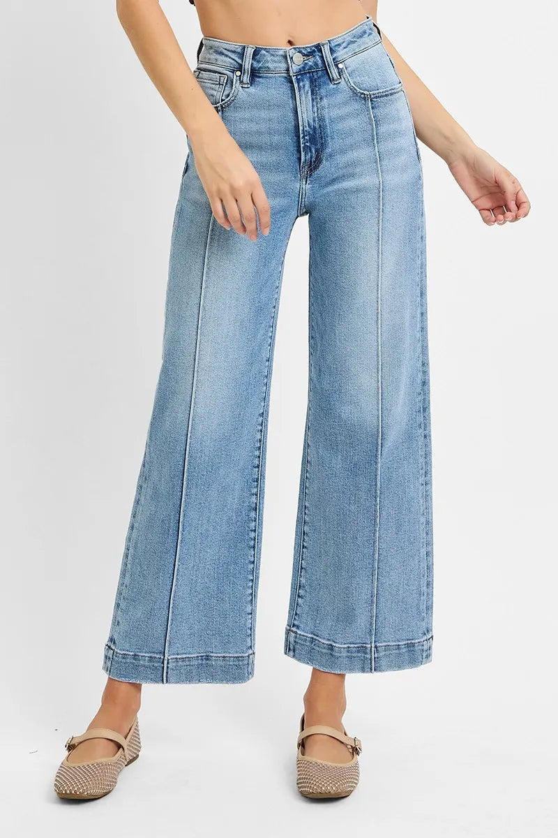 Dreamkue-Risen Women's High Rise Crop Wide Leg Jeans Stretch Denim