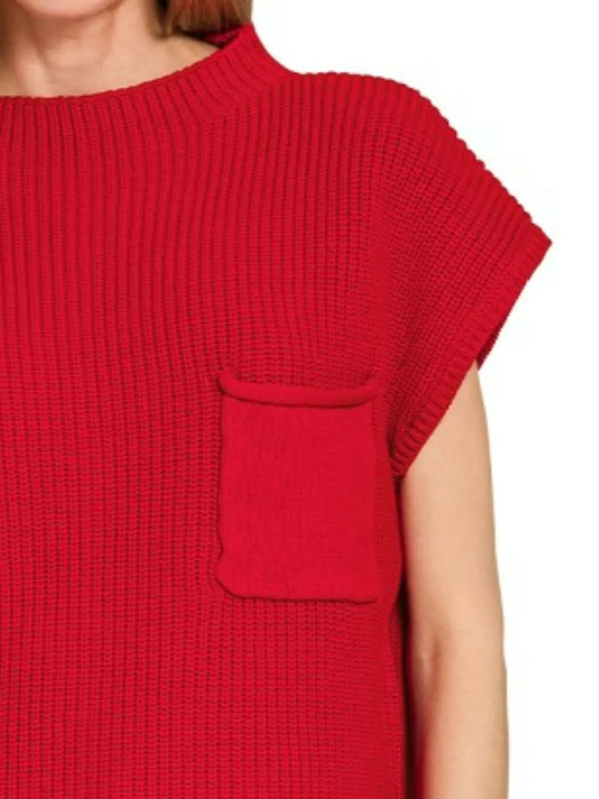 Zenana Red Ribbed Short Sleeve Pullover – Casual Knit Top