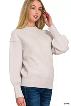 Zenana Viscose Mock Neck Sweater – Trendy Exposed Seam Design