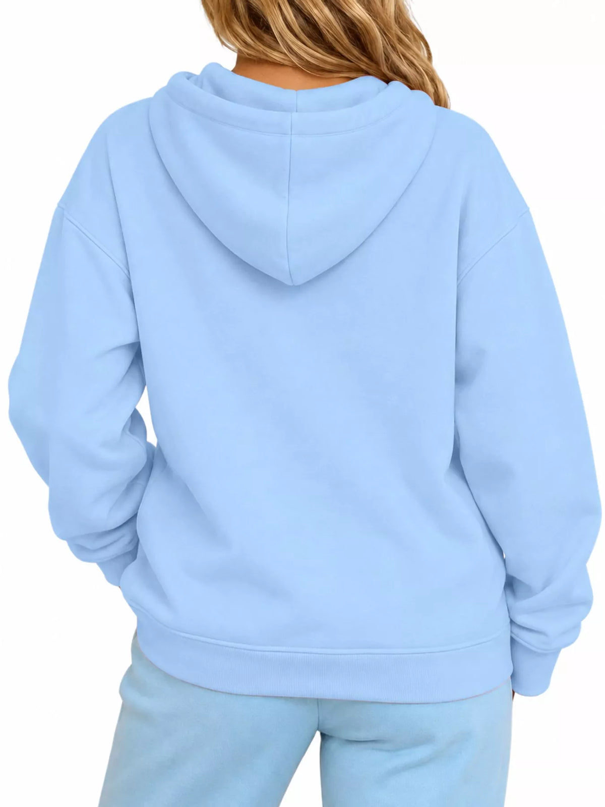 Light blue cat pouch drawstring hoodie with kangaroo pocket and hood