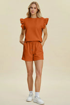 Textured Ruffle Sleeve Top & Shorts Set – Cute, Comfy & Stylish