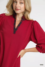 French Terry Ruffle Hem Dress with Plaid Trim | Stylish Women’s Casual Dress