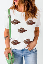 Sequin Hat Round Neck Short Sleeve T-Shirt – Festive Holiday Style