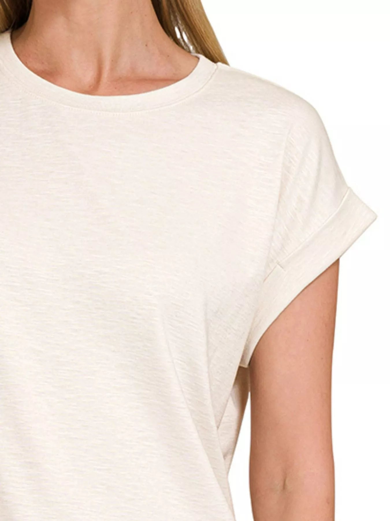 Zenana Cotton Modal Slub Rolled Sleeve T-Shirt – Soft & Effortless
