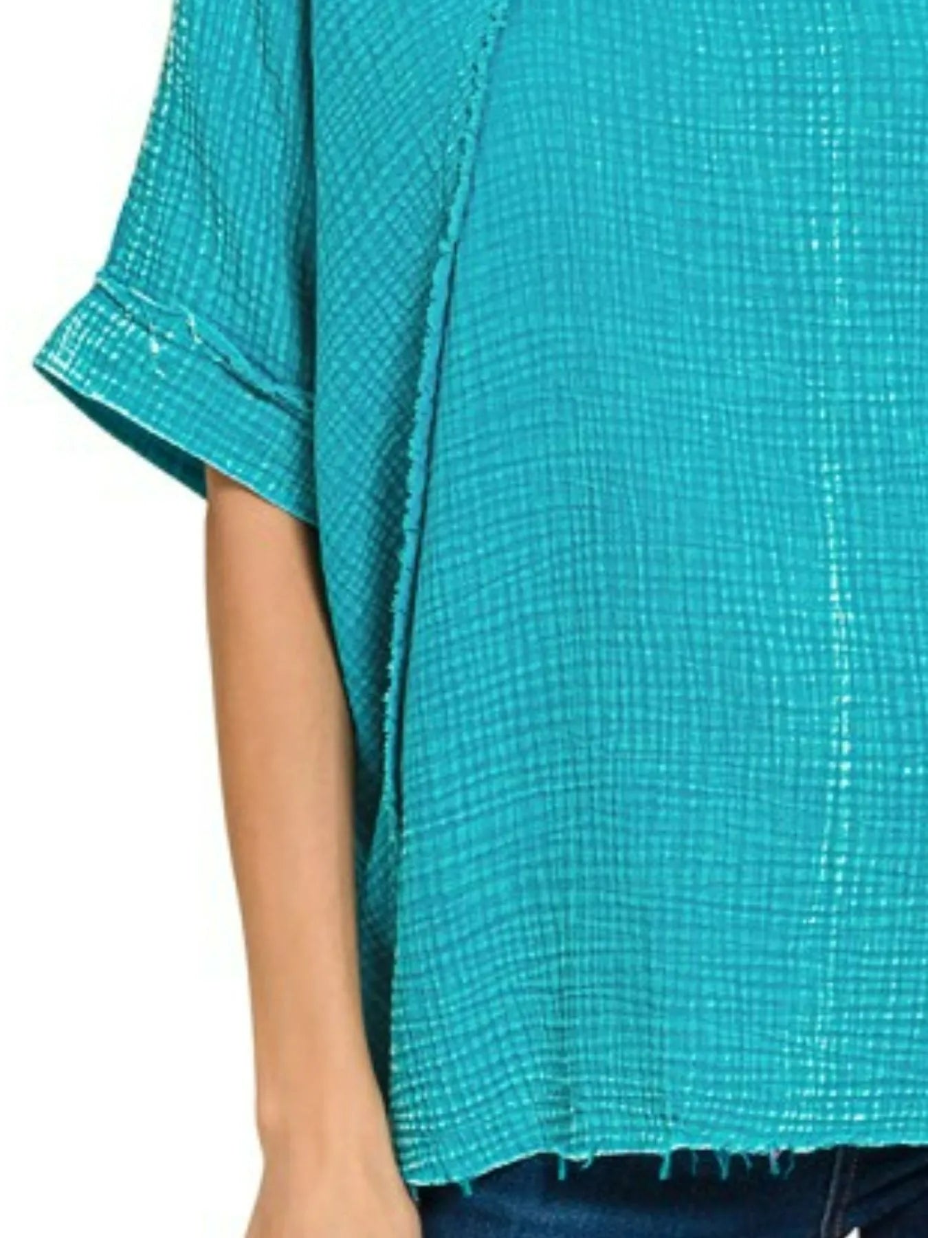 Washed Double Gauze Top – Exposed Seam Casual Short Sleeve Shirt