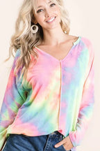 BiBi Tie Dye Long Sleeve Terry T-Shirt – Casual Colorful Style