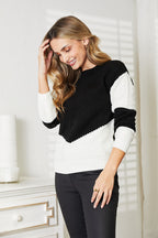 Two-Tone Rib-Knit Sweater – Feminine, Cozy & Perfect for Layering