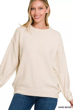 Zenana Melange Front Seam Round Neck Sweater
