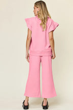 Ruffle Sleeve Top & Wide-Leg Pants Set – Chic, Comfy & Effortless