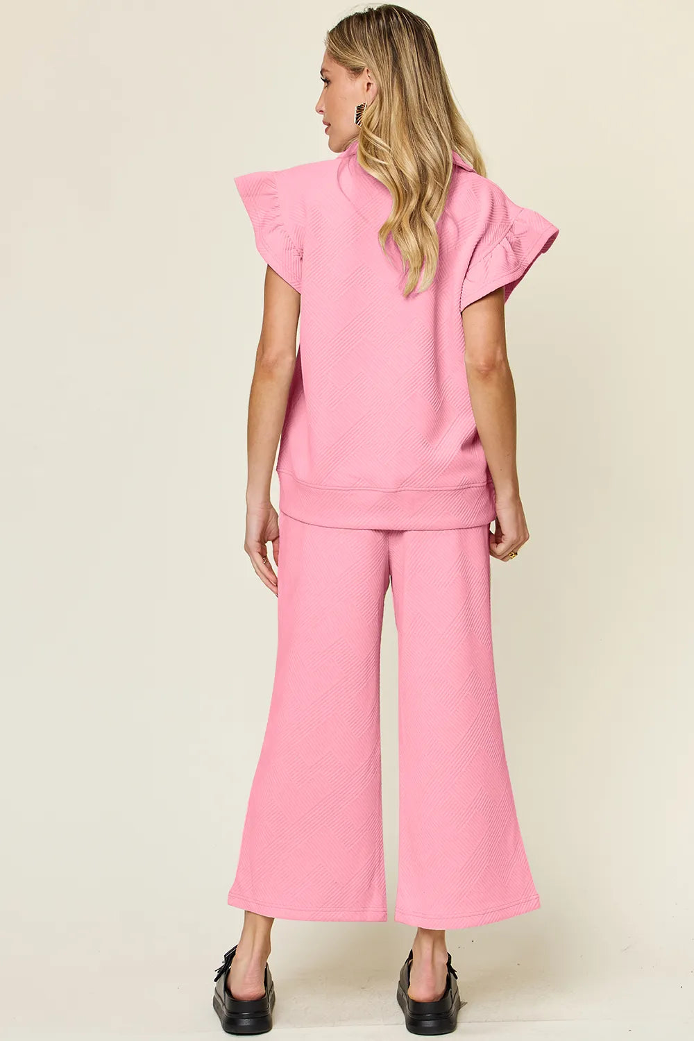 Ruffle Sleeve Top & Wide-Leg Pants Set – Chic, Comfy & Effortless