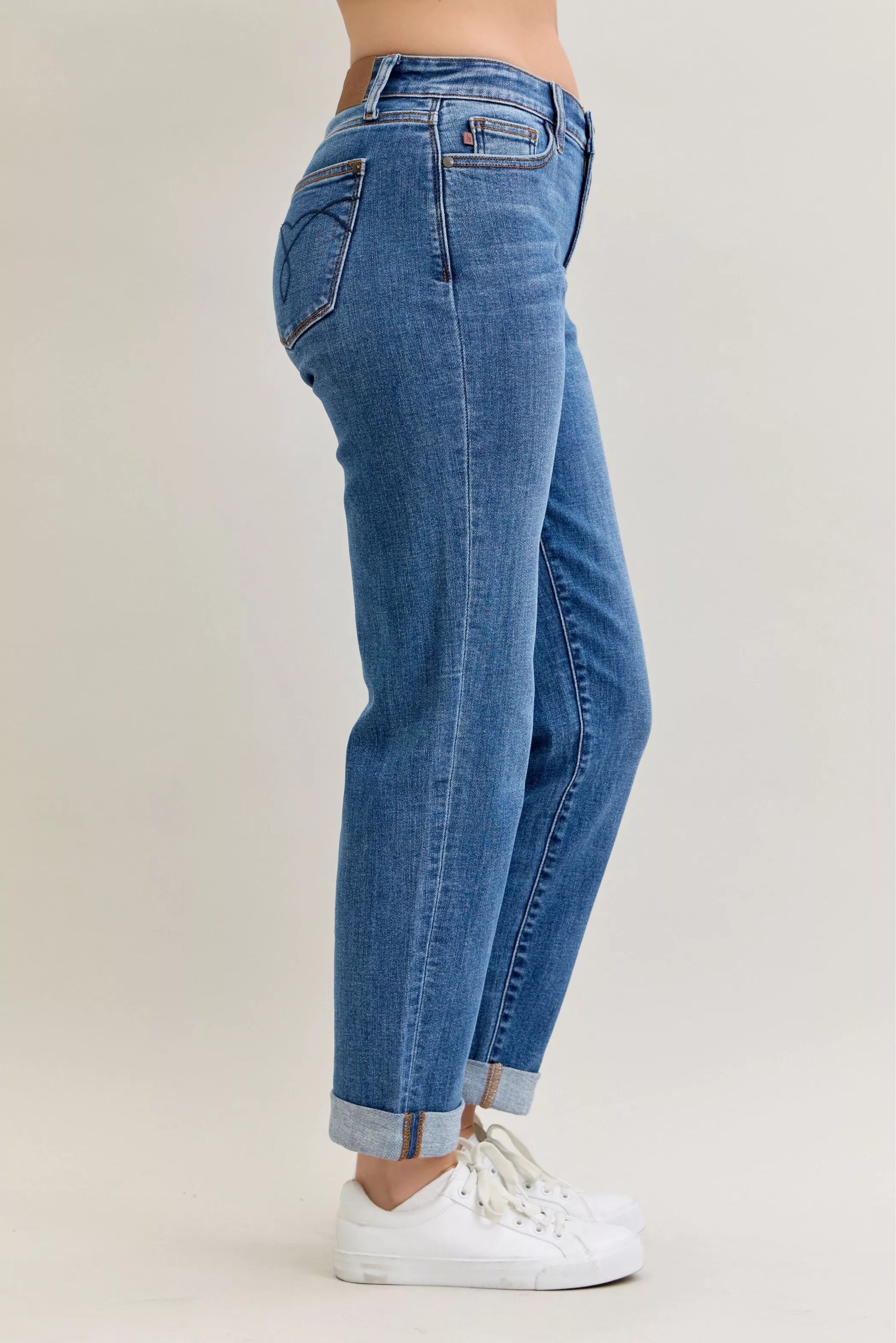 Judy Blue Mid Rise Boyfriend Cuffed Jeans – Relaxed Classic Fit