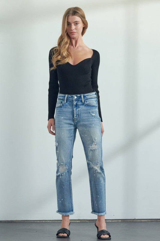 Artemis Vintage High Rise Distressed Straight Jeans – Edgy Classic Fit
