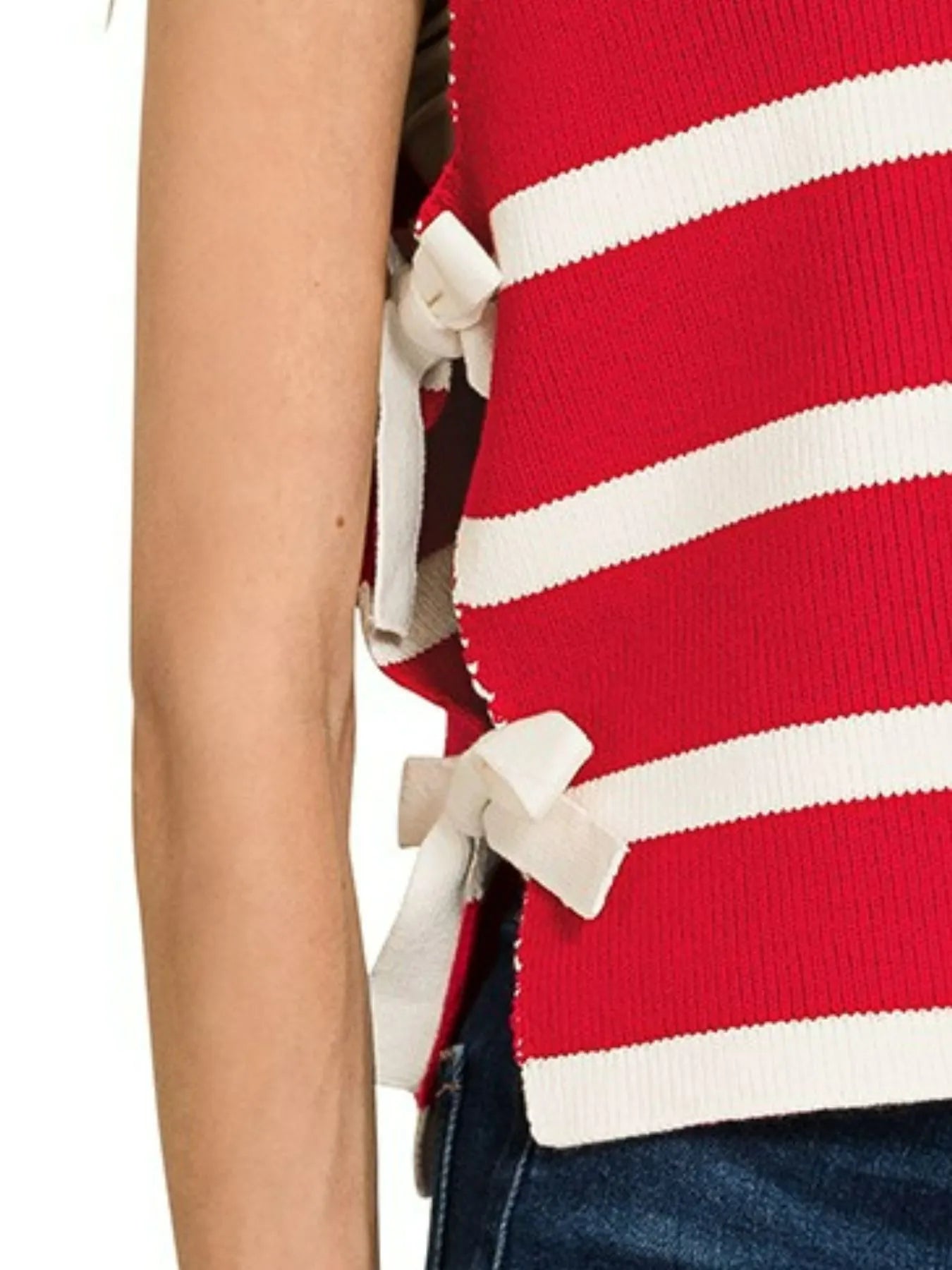 Side Tie Stripe Sweater Vest Chic Layering Piece