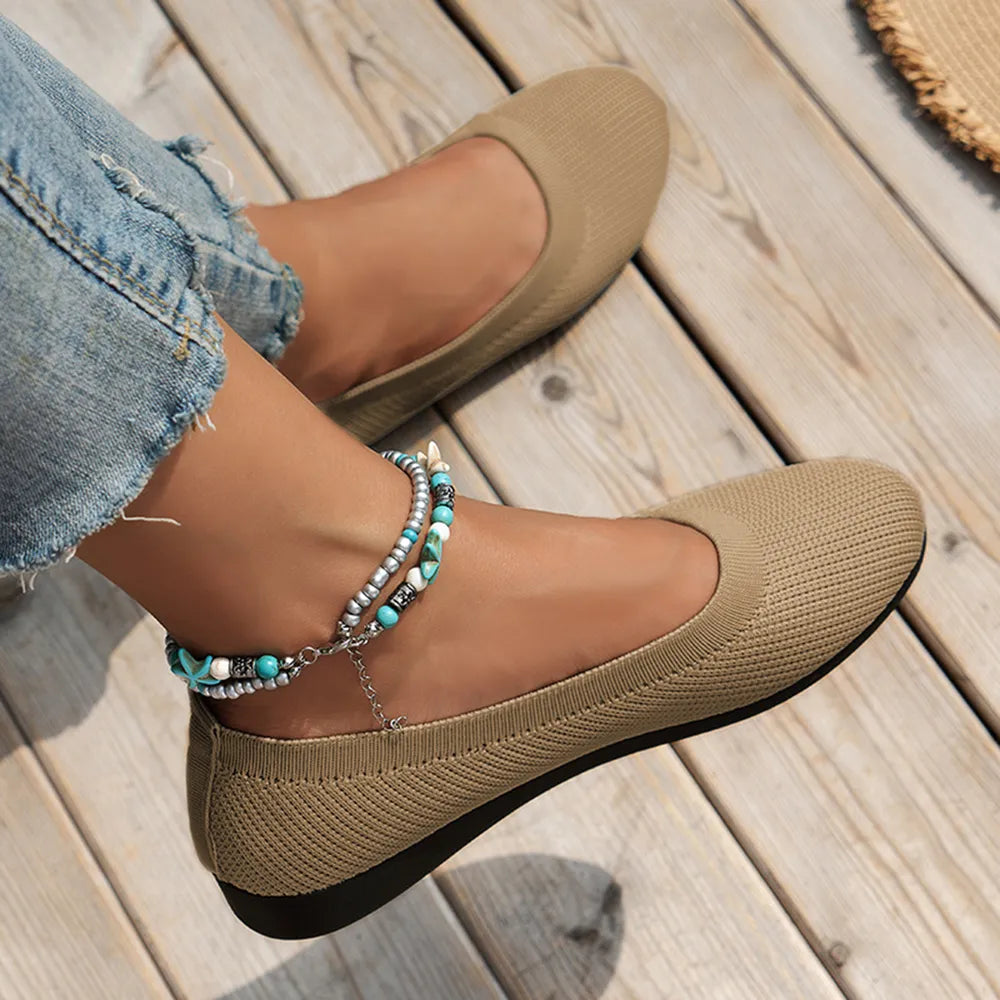 Round Toe Knit Ballet Flats – Comfortable Everyday Slip-Ons