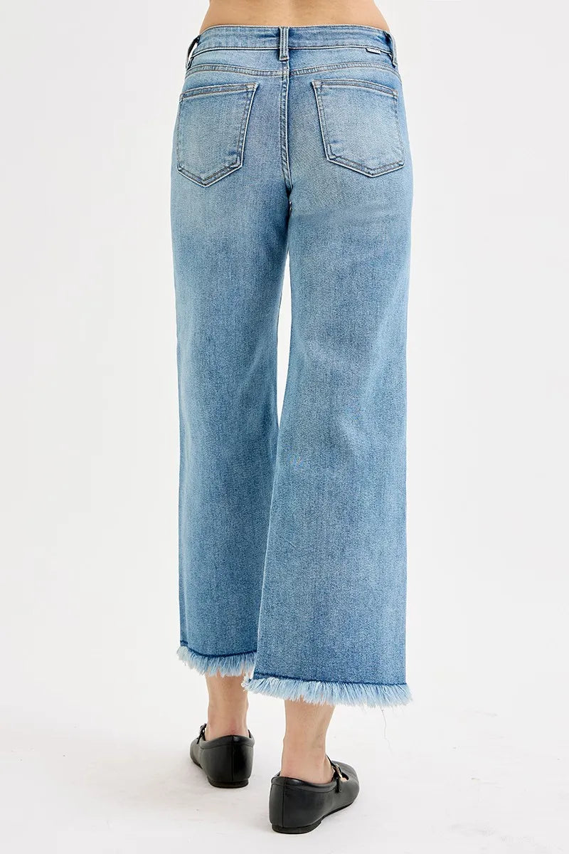 Dreamkue-Risen Women's Mid Rise Cropped Wide Leg Jeans Stretch Denim, Casual Fit