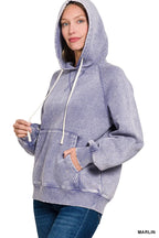 Acid Wash Fleece Hoodie with Kangaroo Pocket – Cozy & Stylish