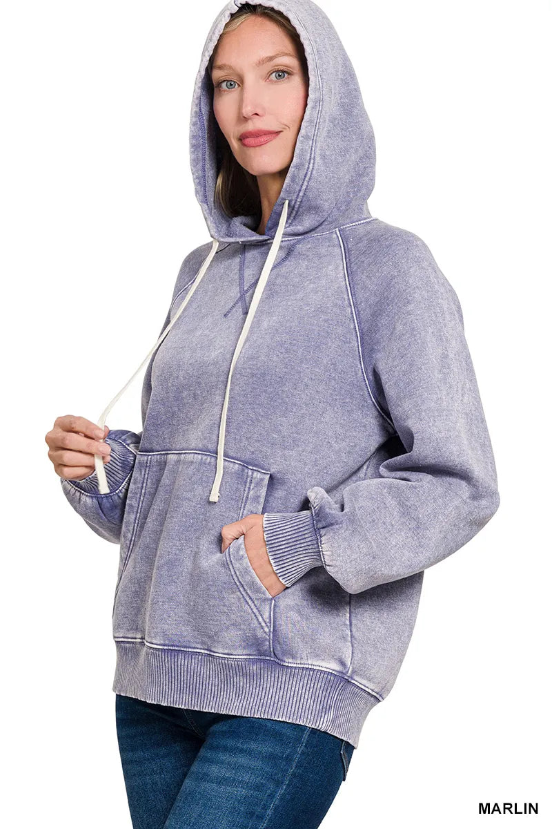 Acid Wash Fleece Hoodie with Kangaroo Pocket – Cozy & Stylish