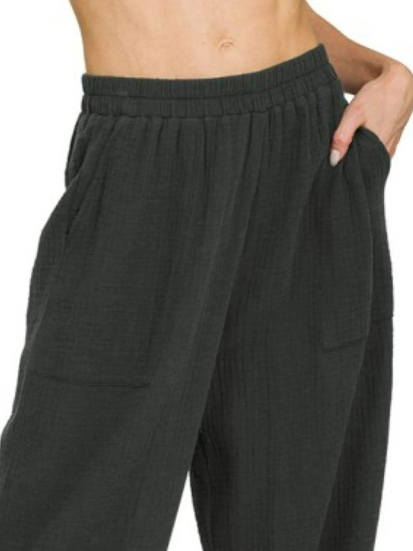 Zenana Double Gauze Elastic Waist Pants – Lightweight & Effortless Style