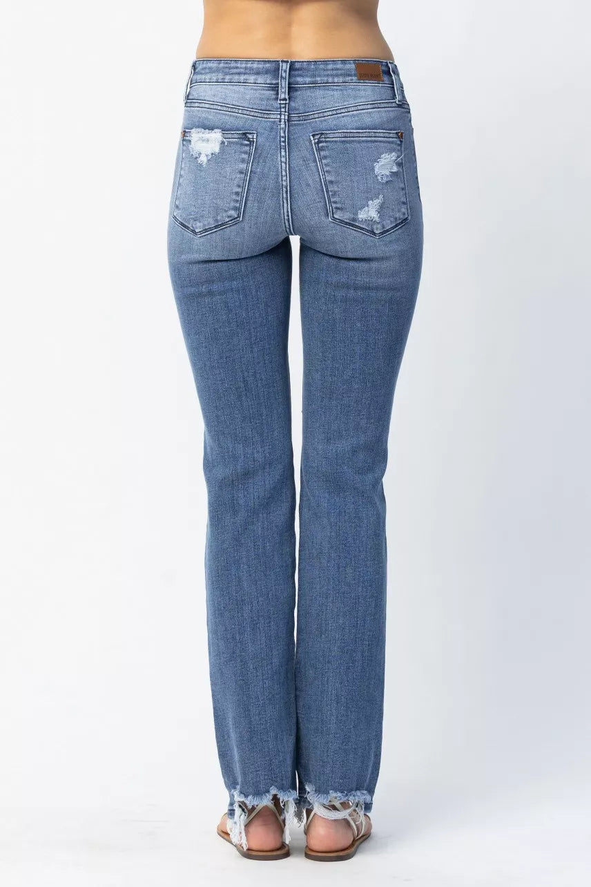 Judy Blue Mid Rise Destroy Straight Jeans – Trendy Distressed Style
