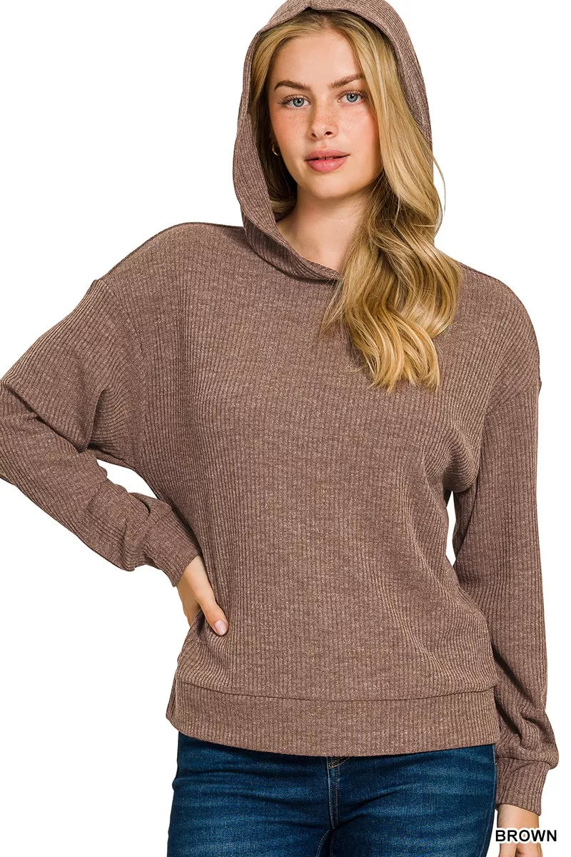 Ribbed Long Sleeve Hoodie | Cozy Casual Streetwear Top