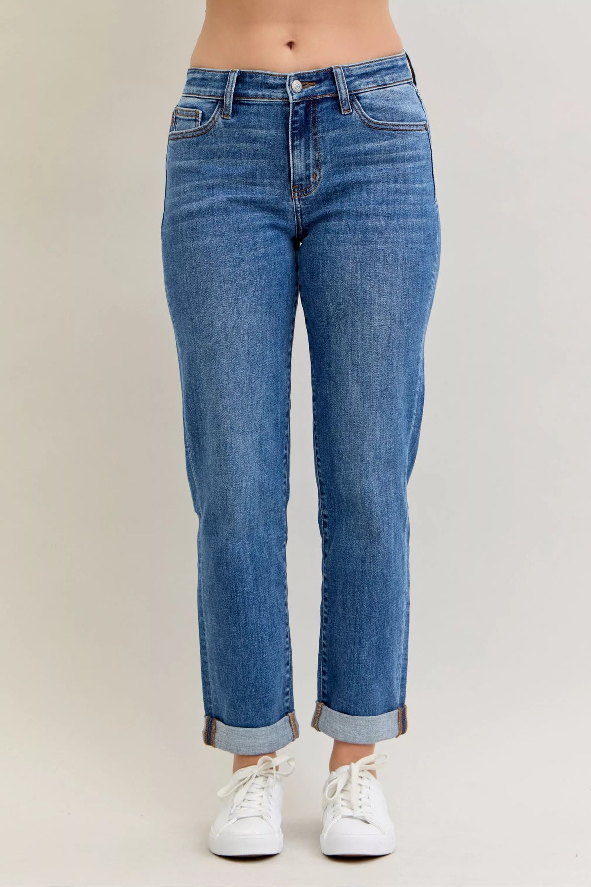Judy Blue Mid Rise Boyfriend Cuffed Jeans – Relaxed Classic Fit