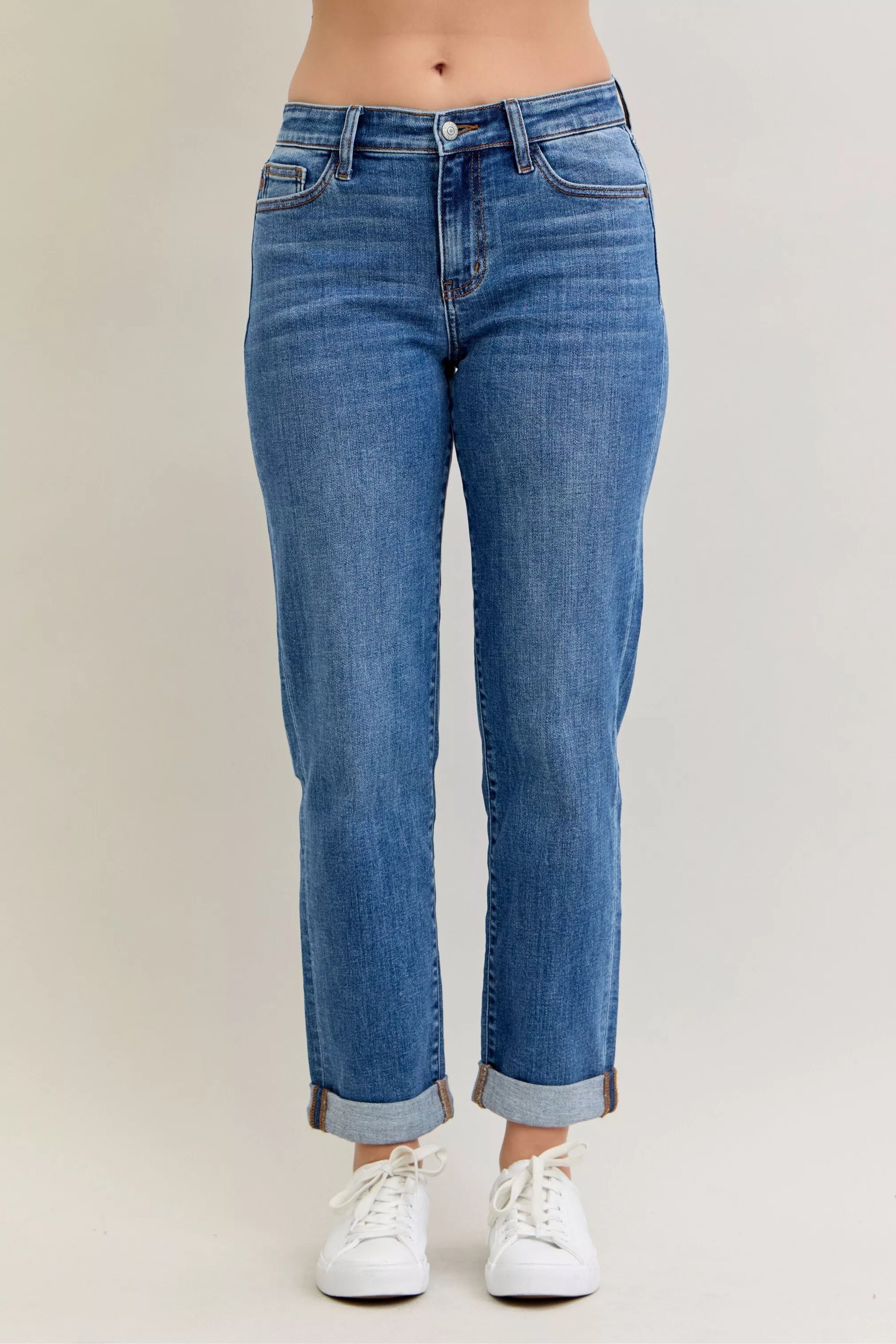 Judy Blue Mid Rise Boyfriend Cuffed Jeans – Relaxed Classic Fit