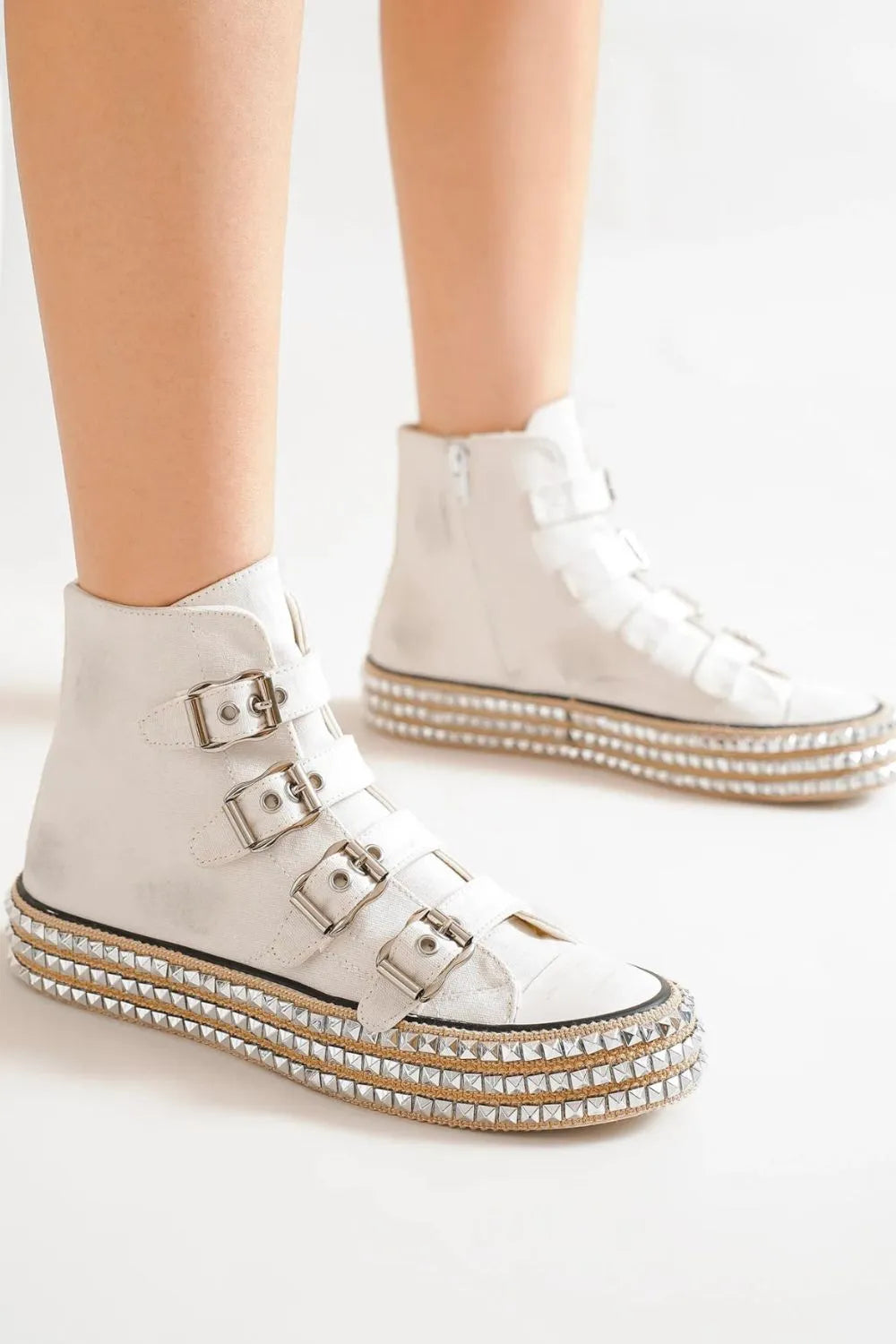 Multi-Buckle Studded Platform Sneakers – Edgy Punk Streetwear