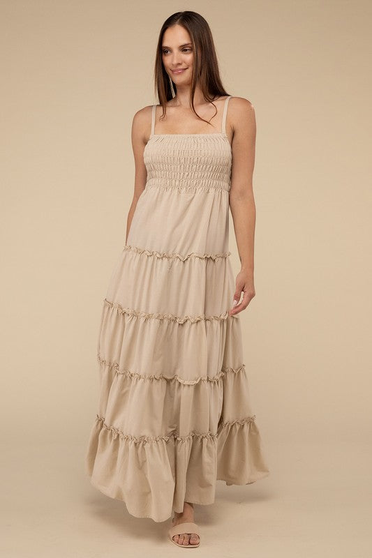 Zenana Woven Smocked Top Tiered Cami Maxi Dress