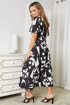 Printed Surplice Midi Dress – Balloon Sleeves & Elegant Flattering Fit
