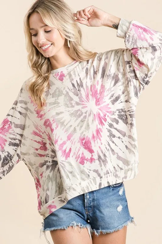 BiBi Tie-Dye Terry Pullover – Vibrant, Cozy & Trendy Casual Wear