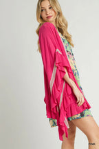Boho Ruffle Trim Kimono with Crochet Accents Lightweight & Stylish