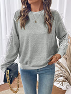 Lace Detail Round Neck Sweatshirt – Feminine Casual Style