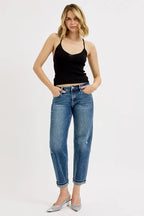 Relaxed Straight Crop Jeans – Vintage Medium Blue Everyday Denim