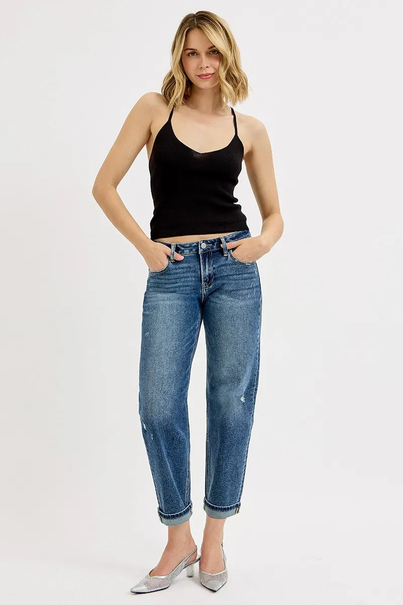 Relaxed Straight Crop Jeans – Vintage Medium Blue Everyday Denim
