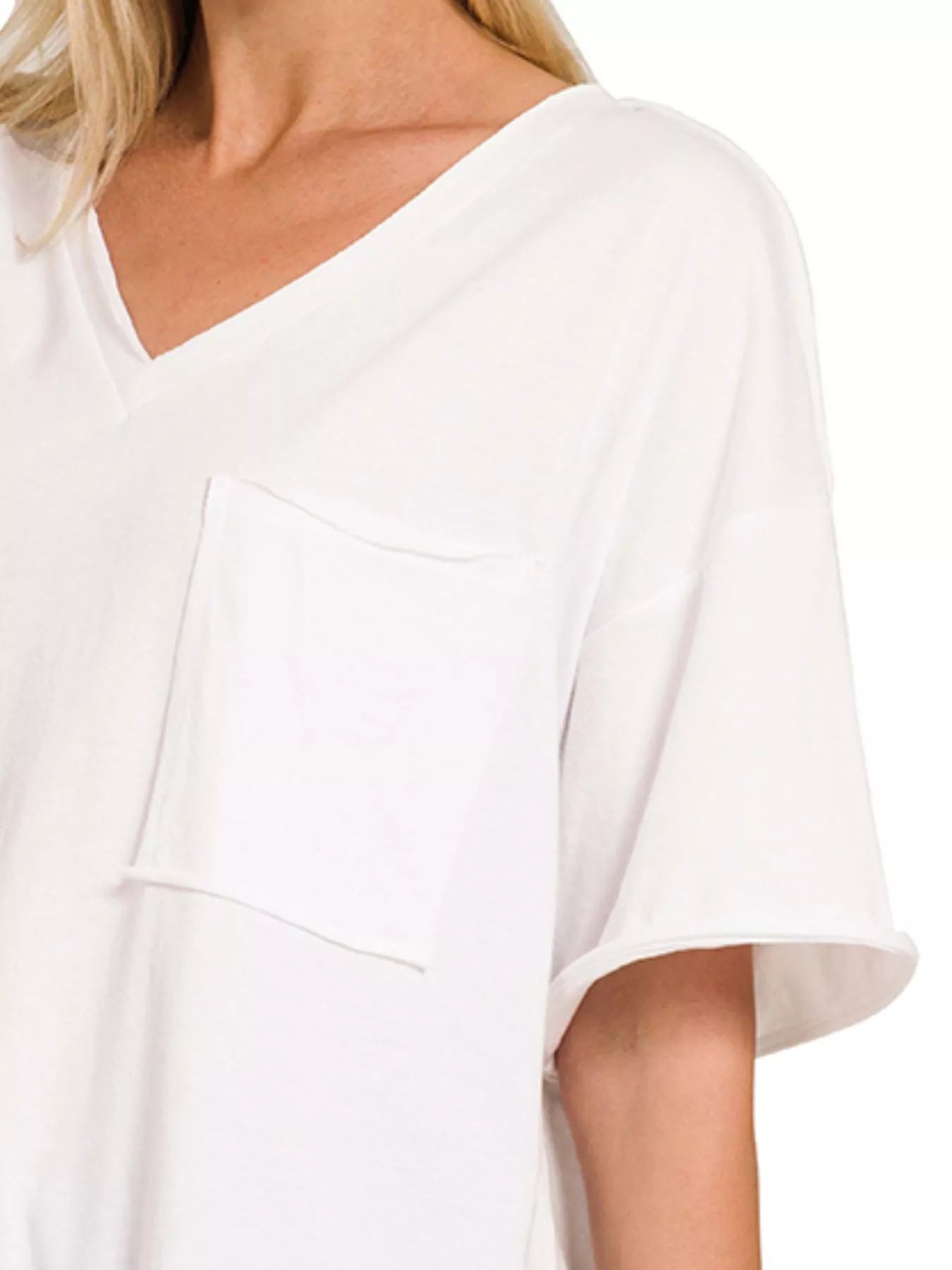 Zenana Front Pocket Raw Edge Boyfriend Tee – Casual & Laid-Back Essential