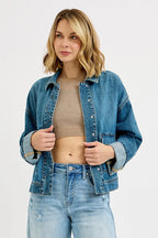 Oversized Blue Denim Jacket for Women | Vintage Wash Cotton Jean Jacket