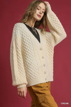 Umgee Cable Knit Pearl Button Cardigan – Elegant Cozy Classic Style