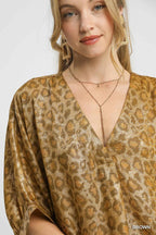Metallic Leopard Print V-Neck Kimono Dress Glam & Fierce Style
