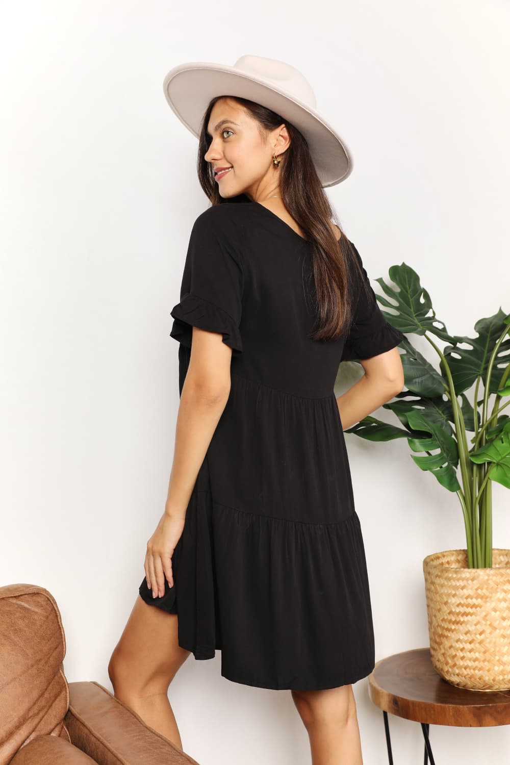 V-Neck Tiered Dress with Flounce Sleeves Elegant & Feminine Style