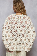 Chenille V-Neck Relaxed Fit Cardigan – Floral Batwing Design