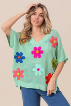 BiBi Flower Patch Dolman Sleeve Sweater – Lightweight Chic Style