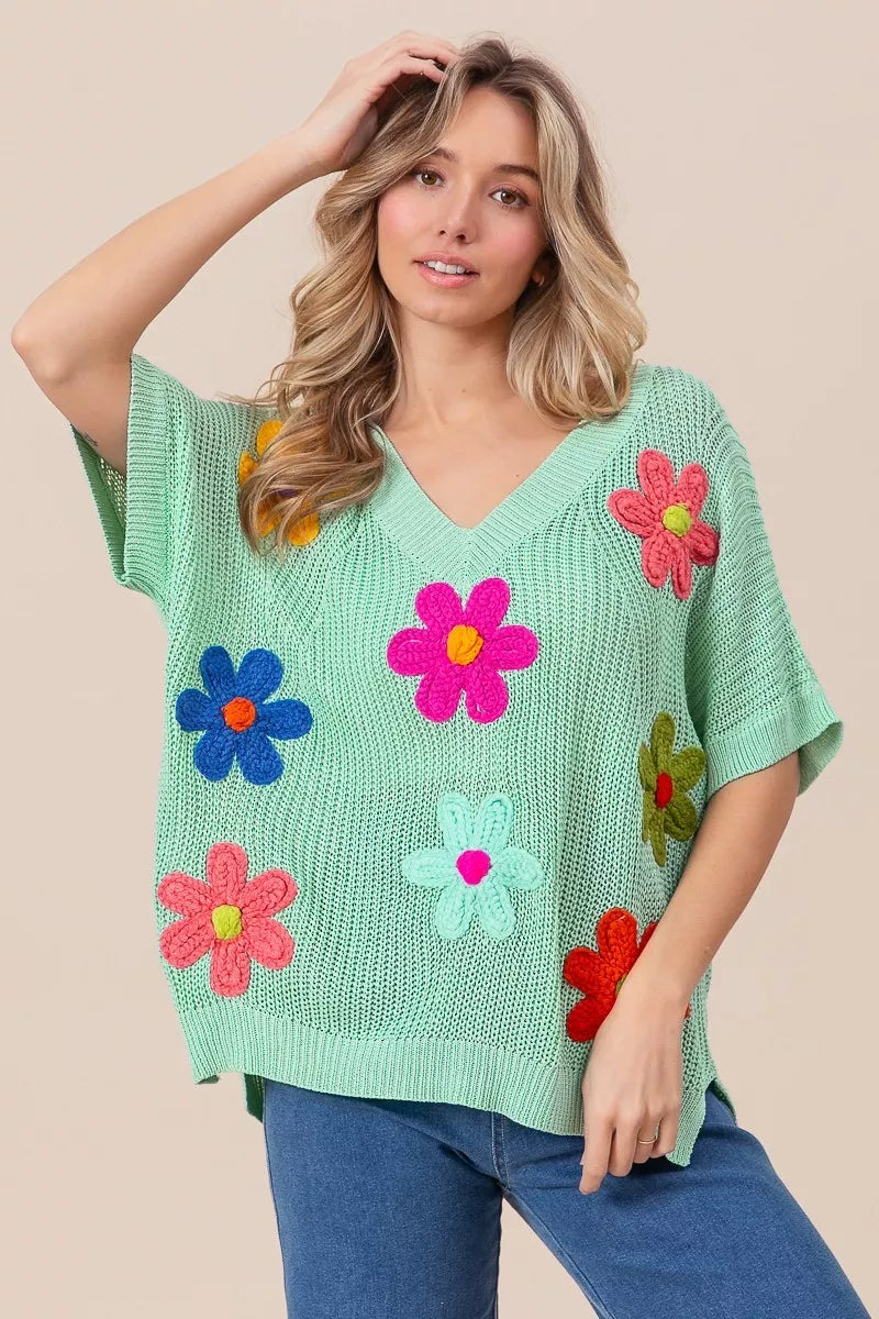 BiBi Flower Patch Dolman Sleeve Sweater – Lightweight Chic Style