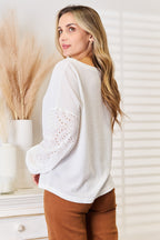 Eyelet Round Neck Blouse – Dropped Shoulders & Feminine Detailing